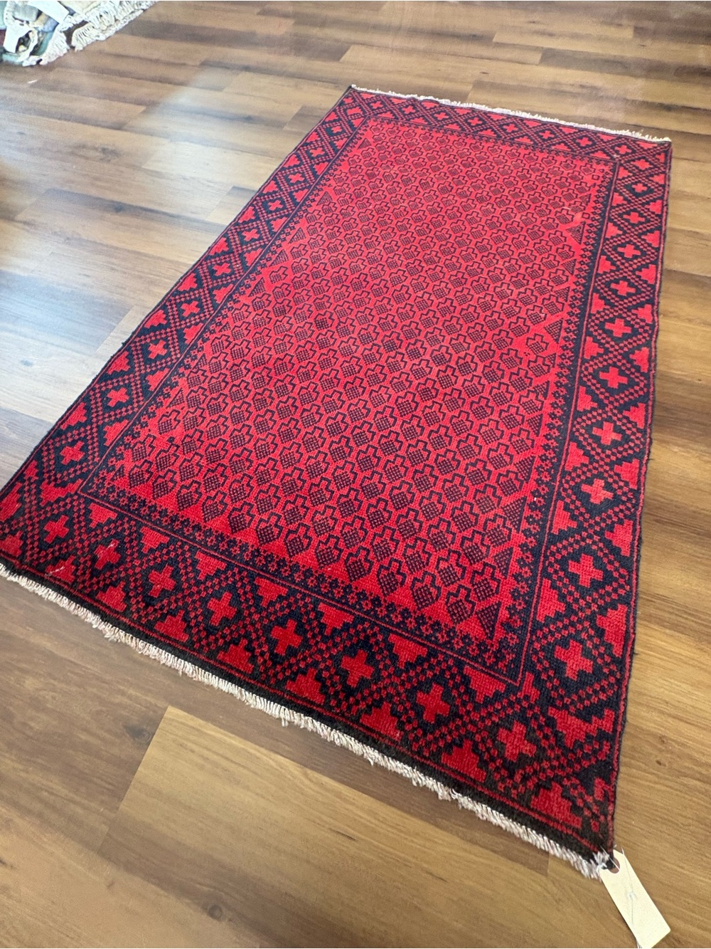 Red and Black Geometric Oriental Rug
